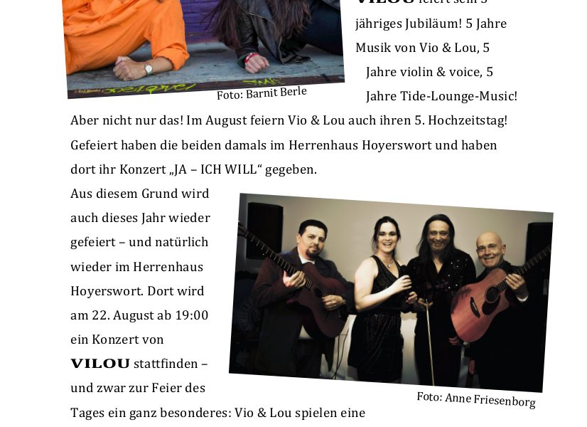 Jubiläumskonzert – VILOU – Vio & Lou – violin & voice